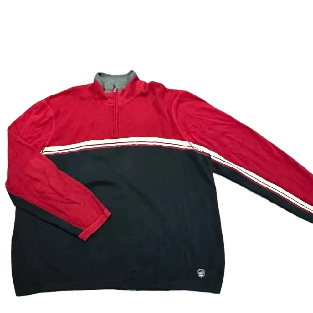 Eddie Bauer Mens XXL Red and Navy Quarter Zip Sweater 100% Cotton